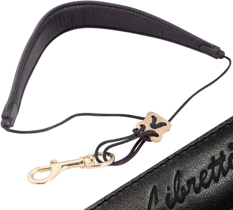 Libretto Premium Neck Padded Sax Strap, Black, Soft Genuine Leather, Easily Adjustable, Less Stressed, Swivel Snap, Comfy, Designed for Alto/Tenor/Baritone/Soprano! Great Gift for all Saxophonists! - Image 1